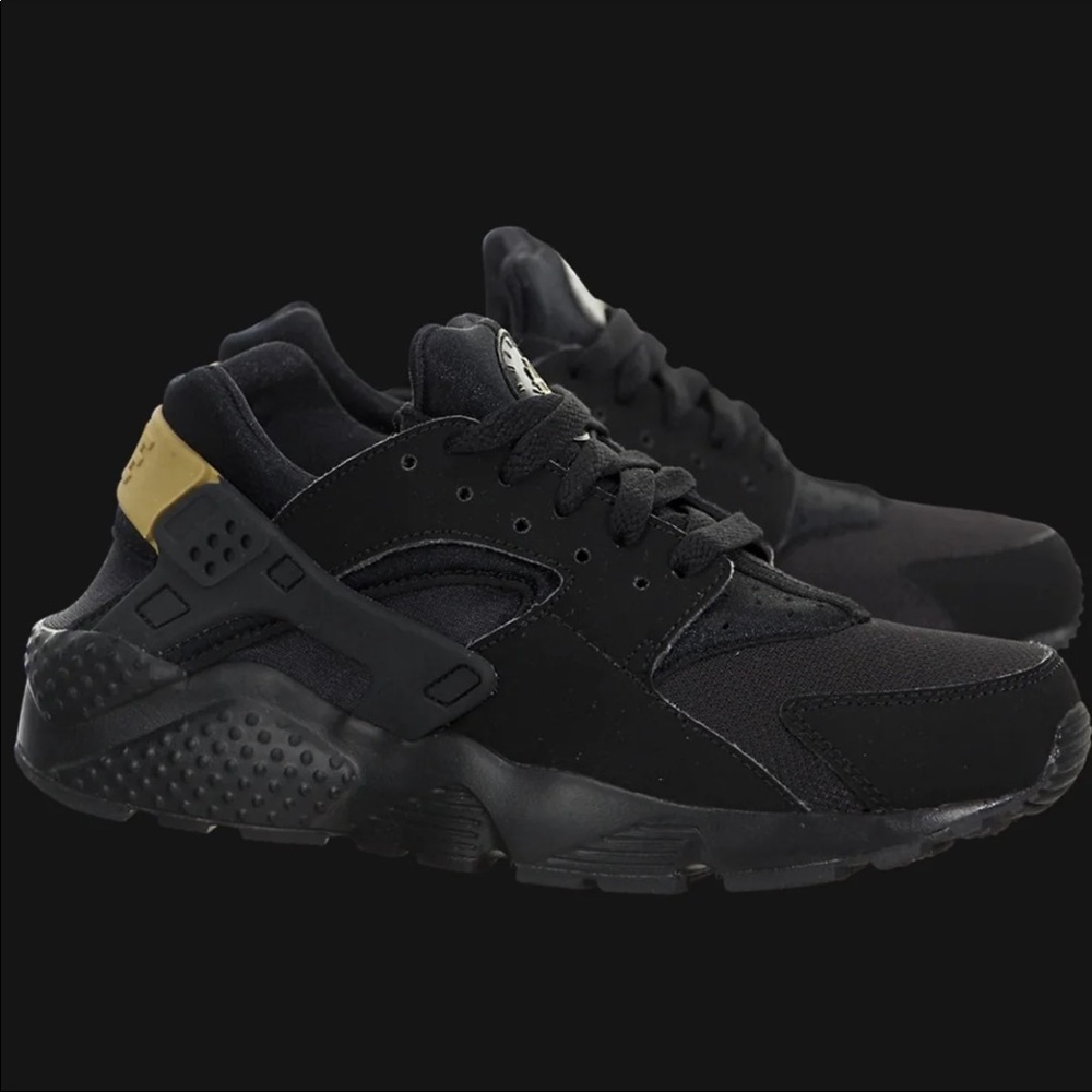 Nike Huarache Run Retro Running Shoes Black Gold Youth Size